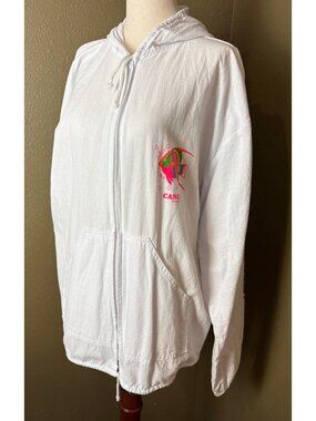 Cancun Mexico White Cotton Hoodie With Colorful Fish Graphic & Drawstring Hem